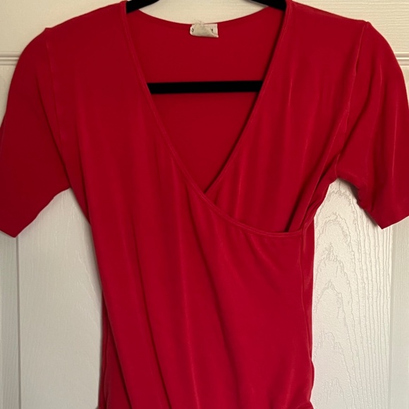 Coral Pink Faux Wrap Bodysuit by C’est Moi - Picture 1 of 9